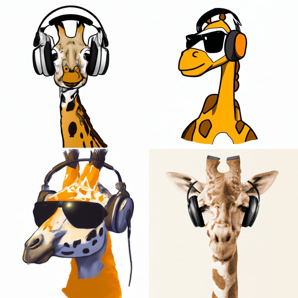 Giraffe Listens to Music With Headphones