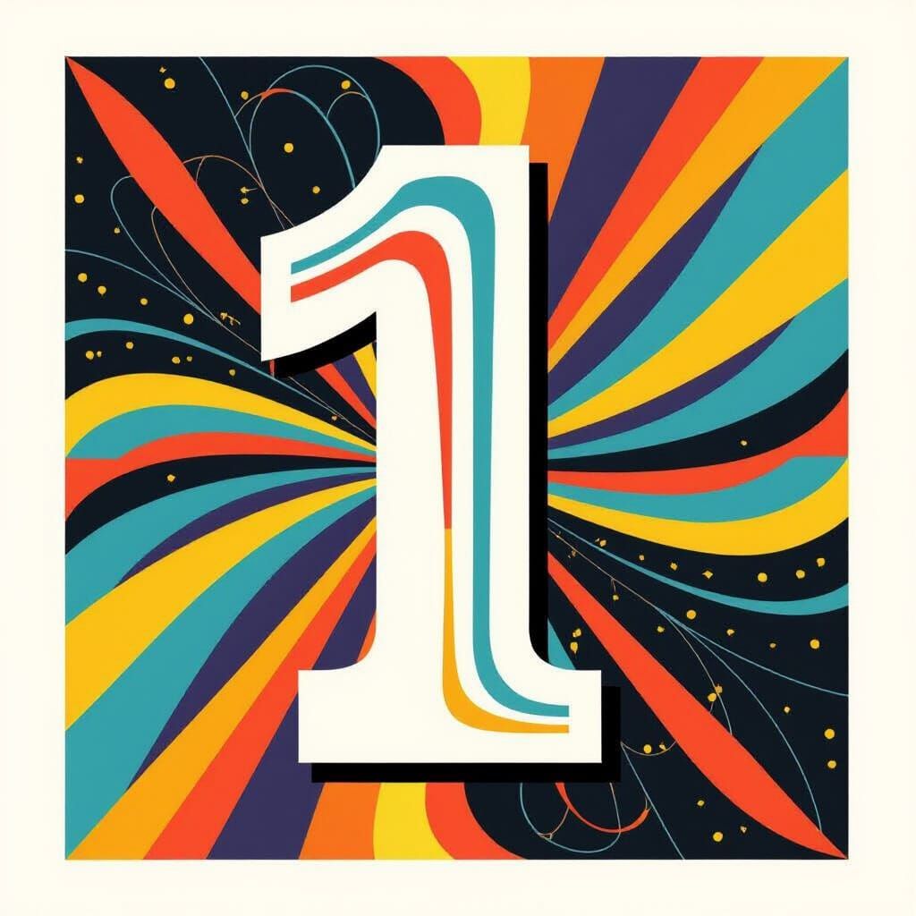 Pop Art '1' with Colorful Lines on Black Background