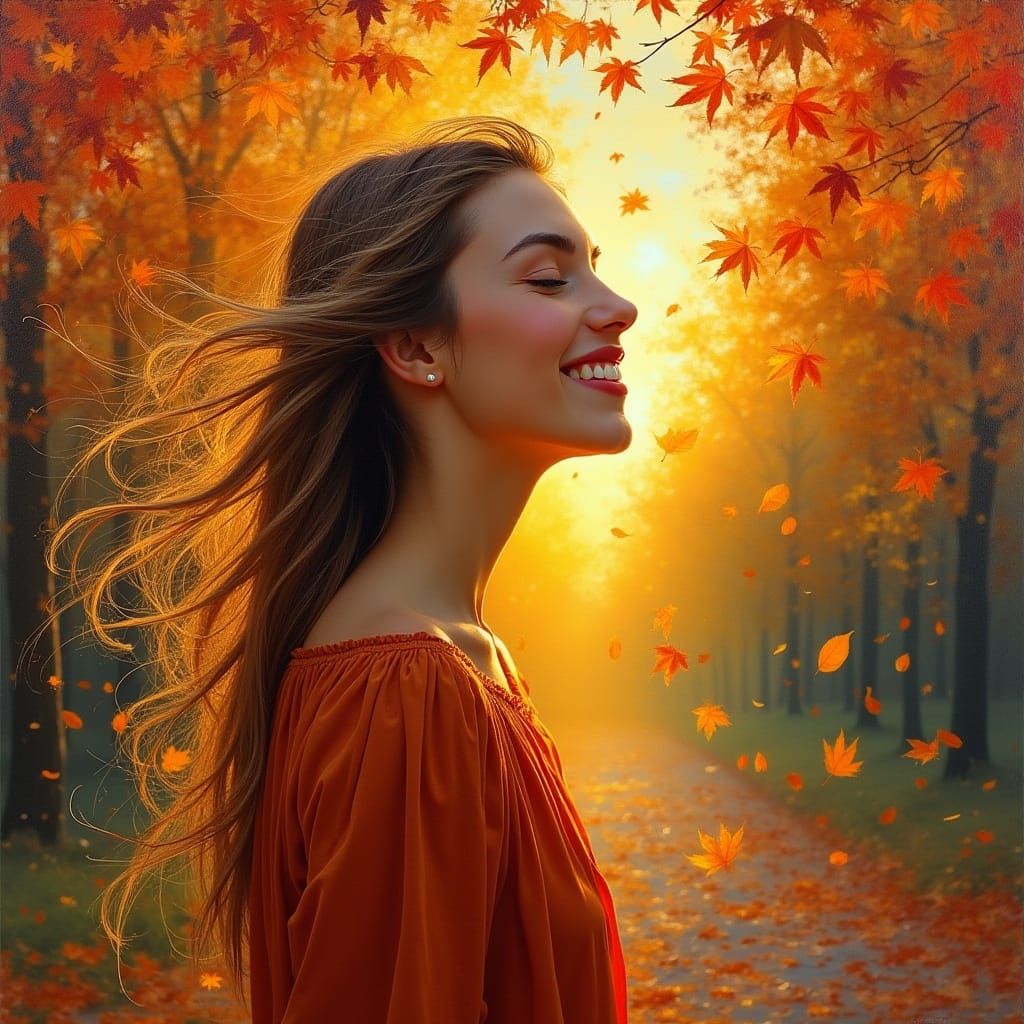 Serene Woman in Golden Autumn Light