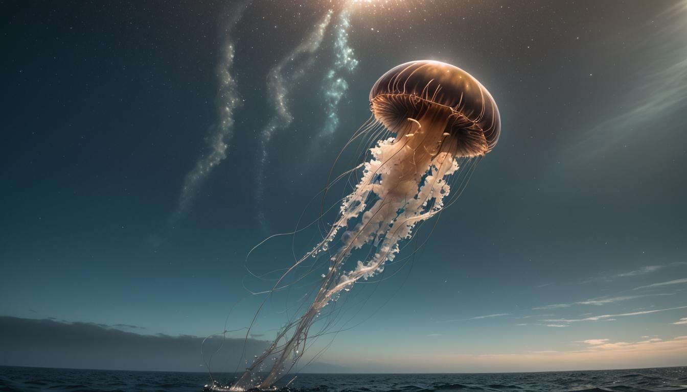 Bioluminescent Jellyfish in a Deep Ocean