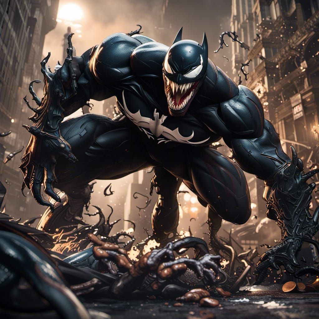 Venom Takes Over Batman Body in Dark Fantasy Art