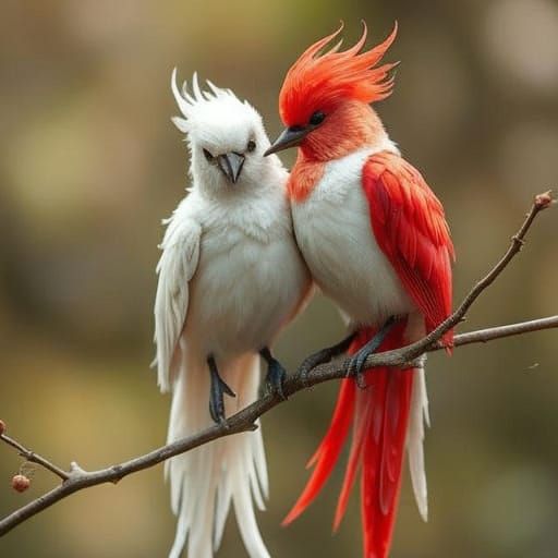 Enchanting Fantasy Birds on Delicate Branch
