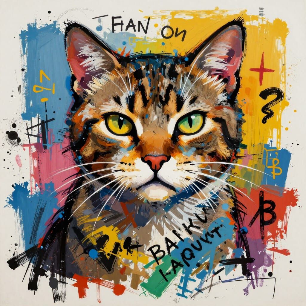 Wild Cat in Basquiat Neo-Expressionist Style