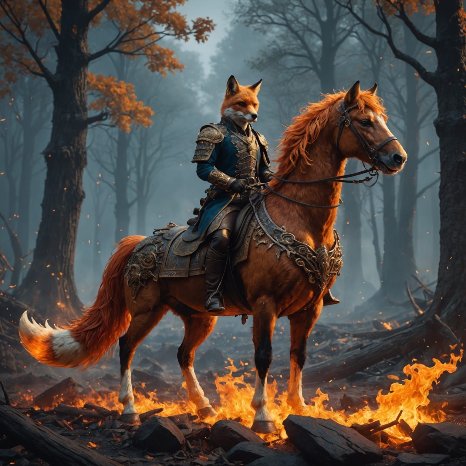 Fox on a Fire Horse: Fantasy Concept Art
