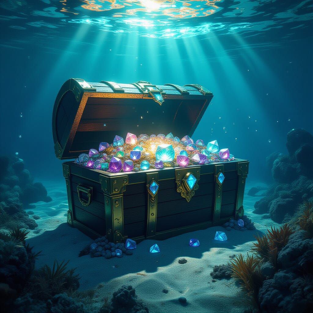 Ancient Treasure Chest on Seabed with Ethereal Glow
