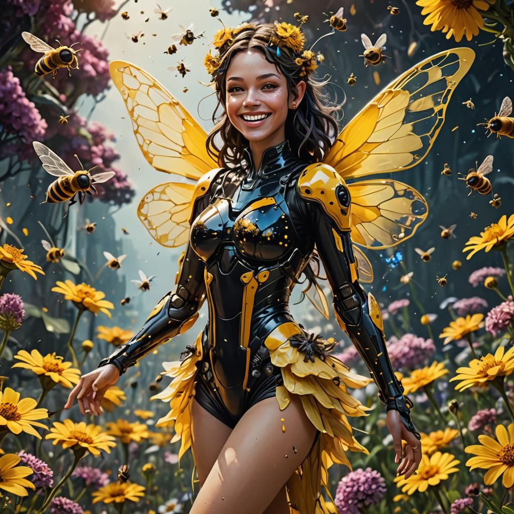 Futuristic Bee Fairy in a Gloss Painting