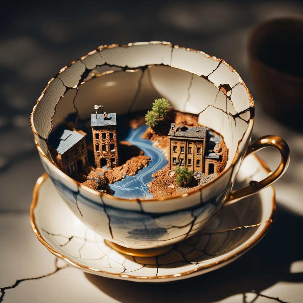 Industrial World in Teacup: Cinematic Film Still