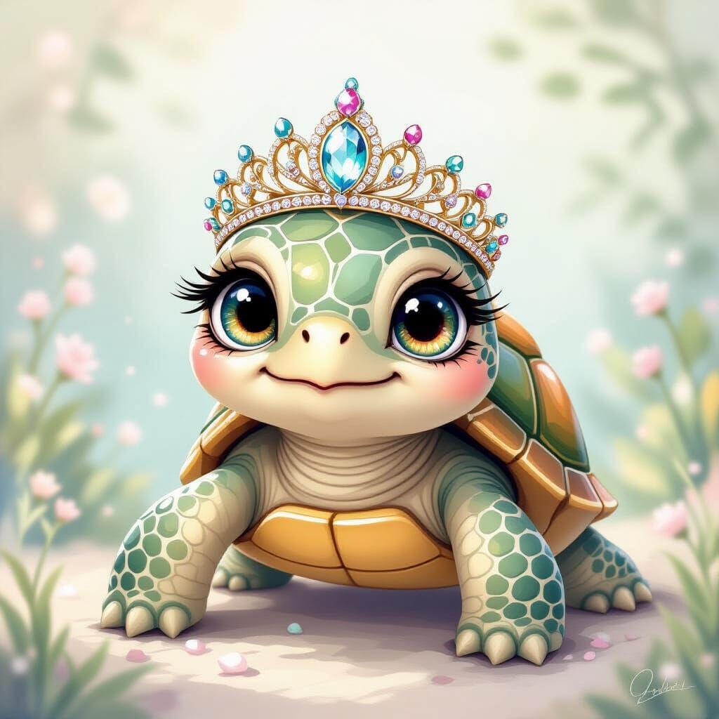 Turtle Royalty: Jeweled Tiara in Dreamy Pastel Art