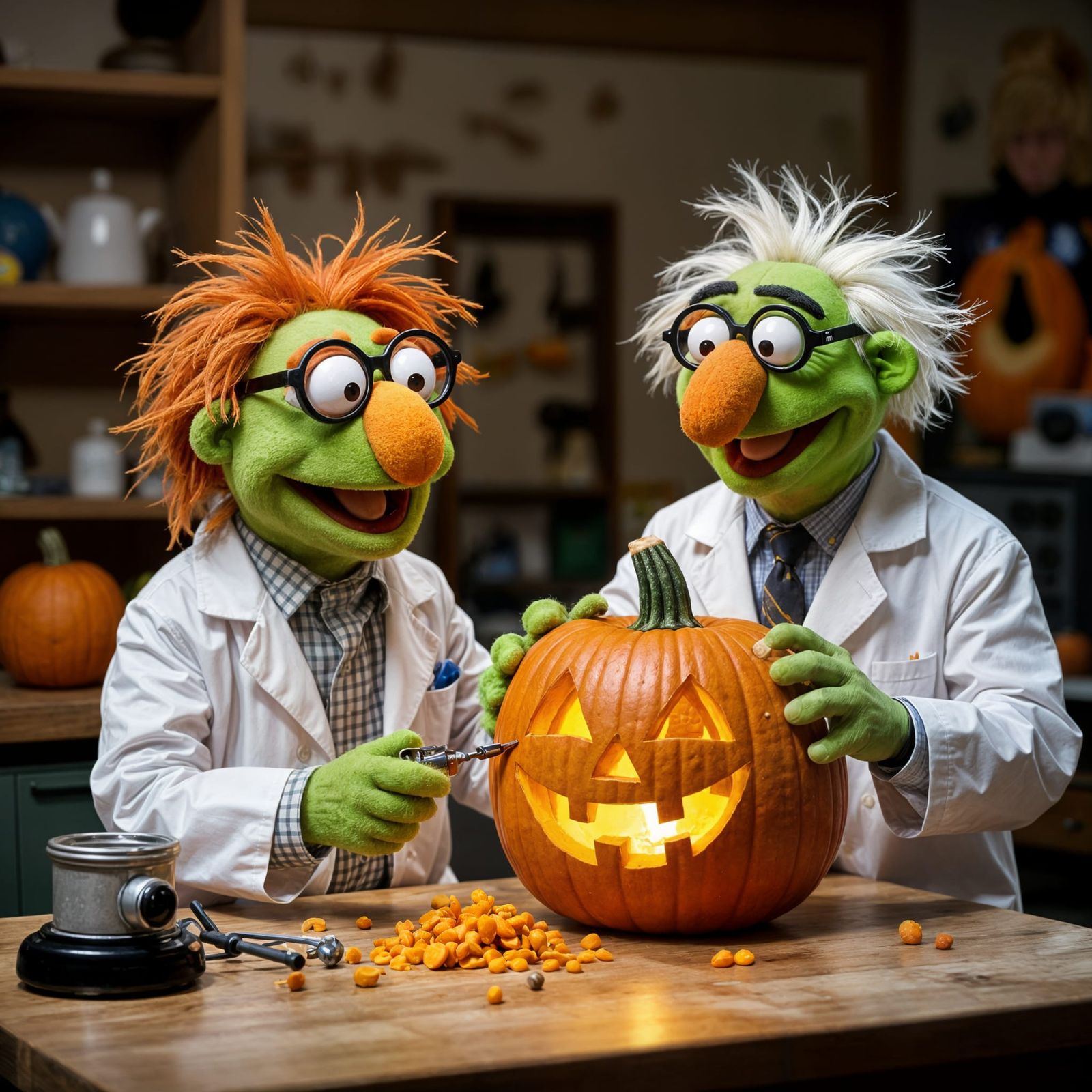 Muppets Beaker and Bunsen Pumpkin Carving Experiment