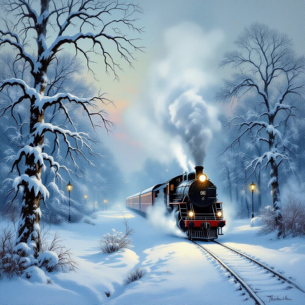 Ethereal Steam Train in Snowy Dutch Master Landscape