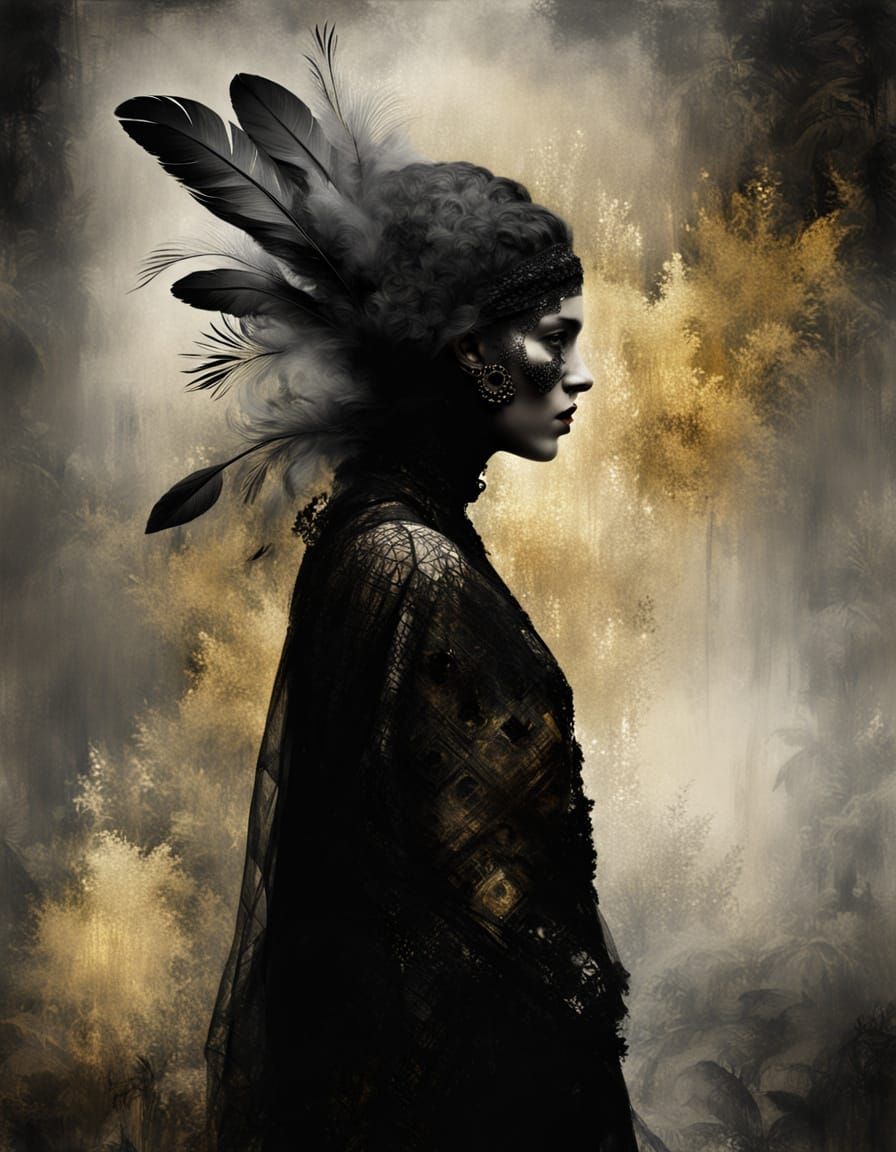 Macabre Masked Lady Portrait in Dreamlike Impressionism