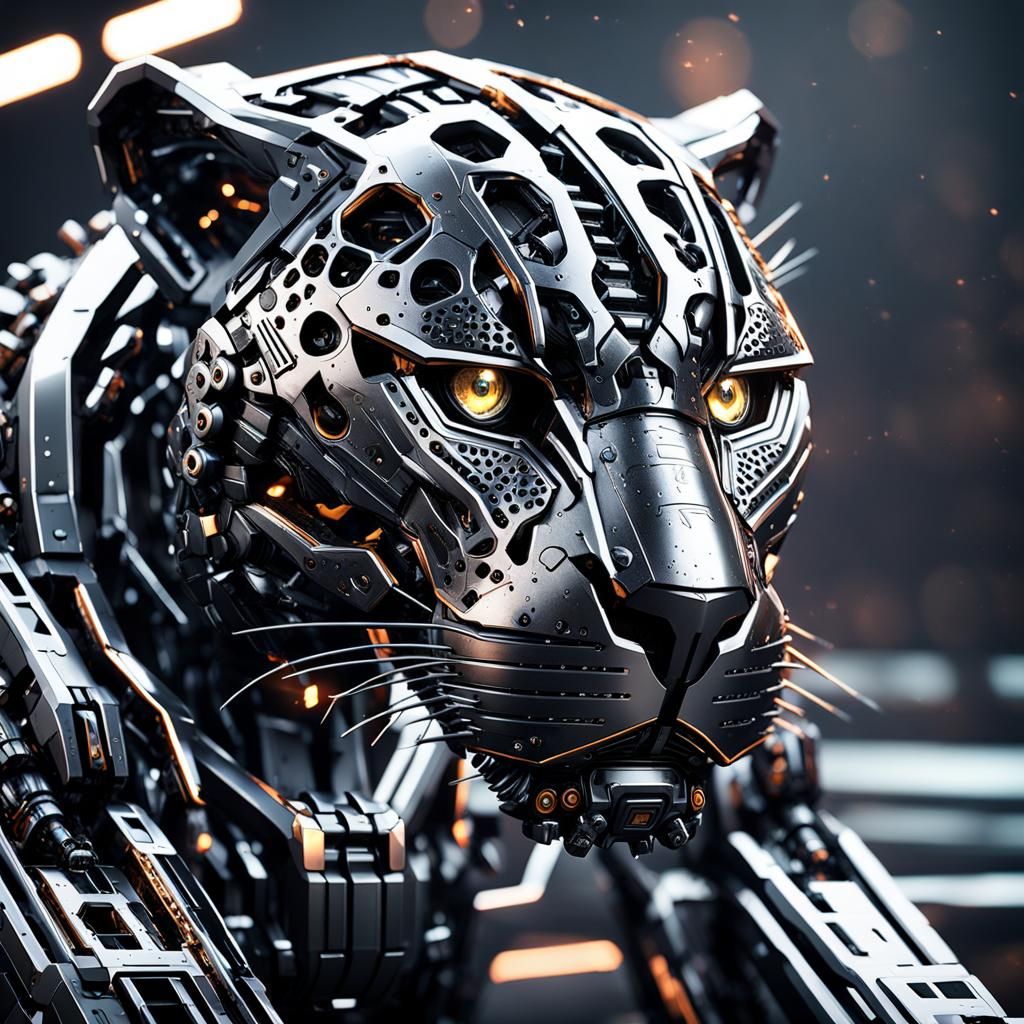 Futuristic Black Jaguar with Intricate Mech Details