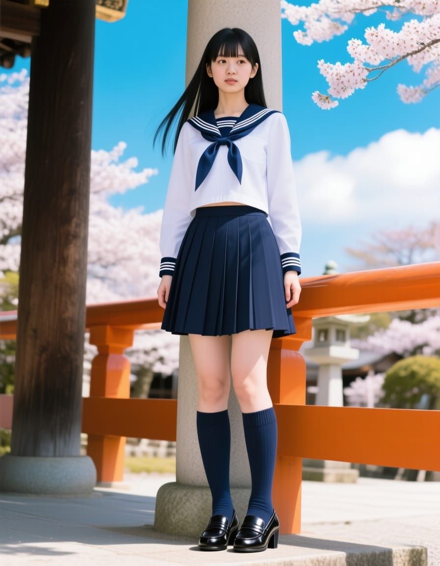 Kaori in a Japanese Shrine Amidst Cherry Blossoms