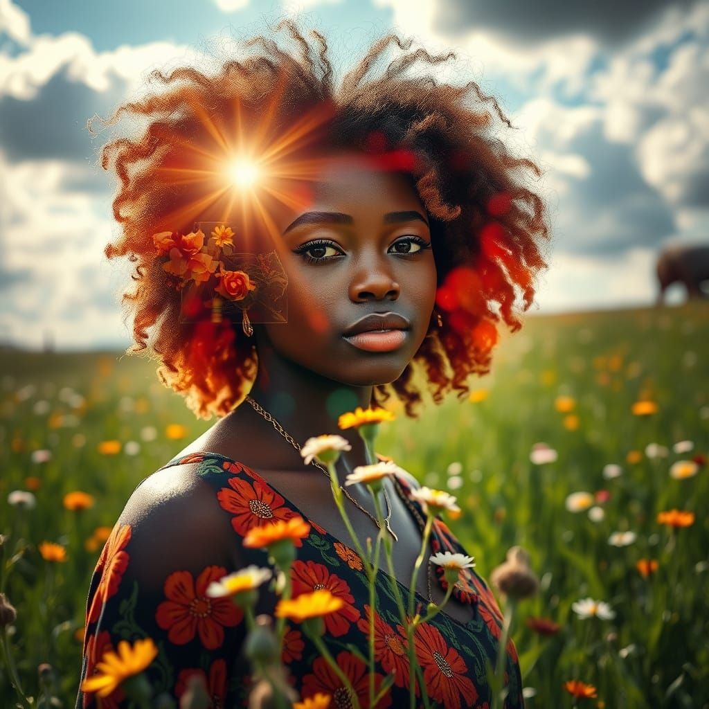 Ethereal Woman in Lush African Landscape, Ori Style