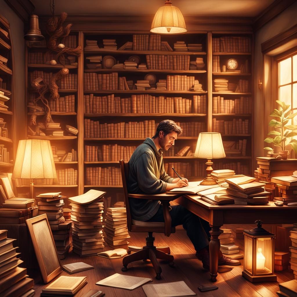 Cozy Study Still Life in Matte Painting Style
