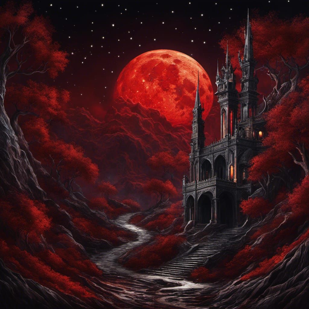 High Gothic Blood Moon in Tim Burton Style