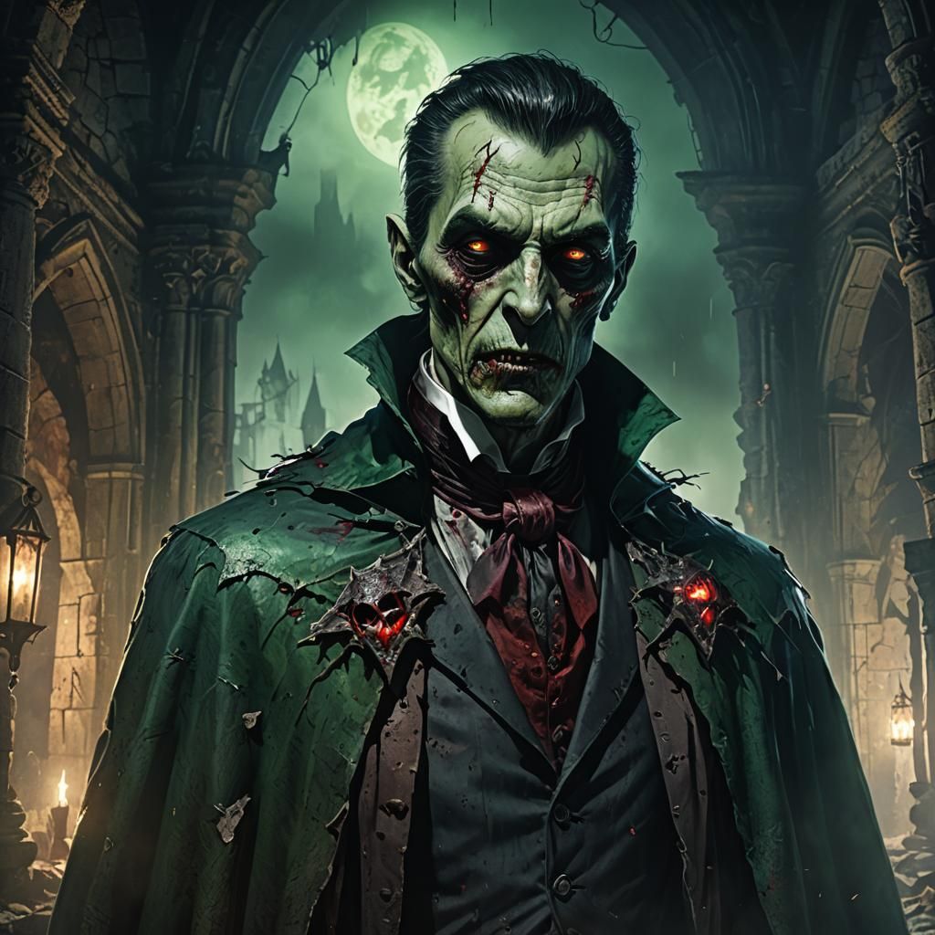 Zombie Dracula Portrait in Ruined Castle