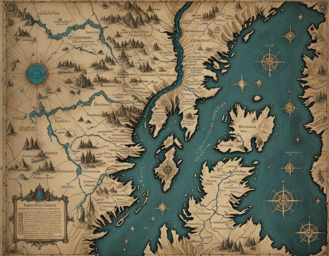 Medieval Arctic Expedition Map in Vibrant Charcoal