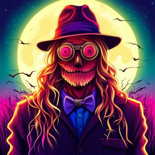 Creepy Scarecrow Human in Synthwave Neon Style