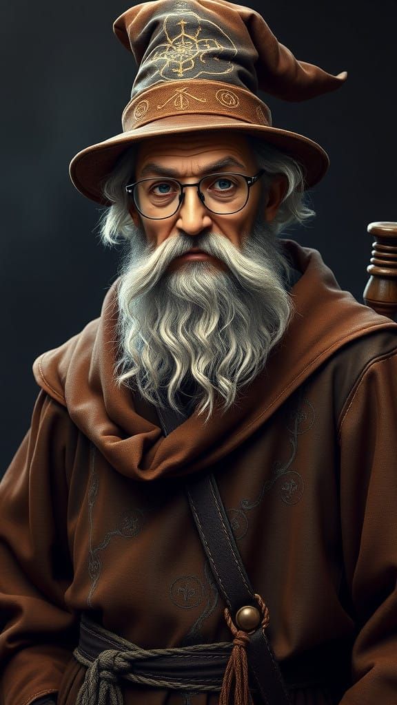 Mystical Wizard in Earthy Brown Robes with Billowy Sleeves