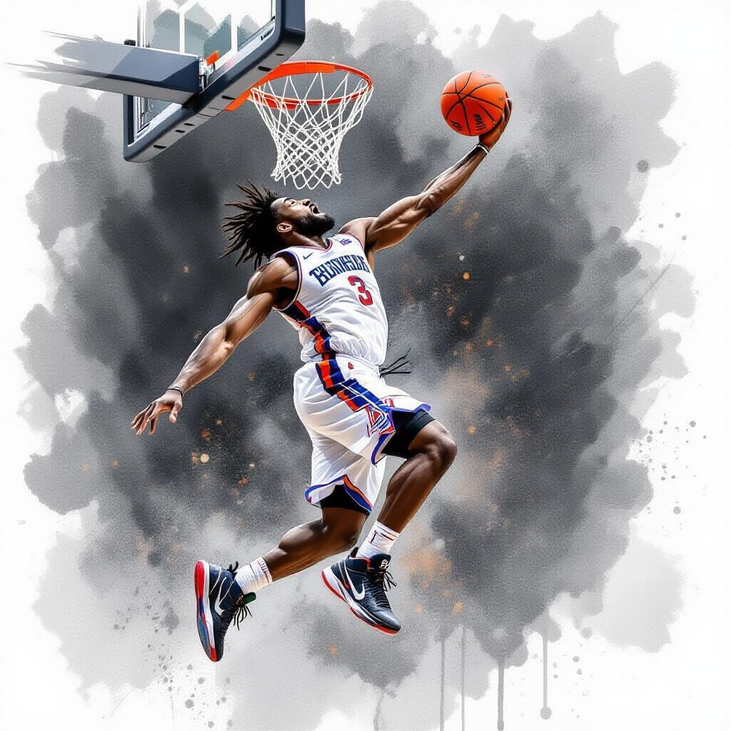 Basketball Player Slam Dunk in Charcoal Art Style