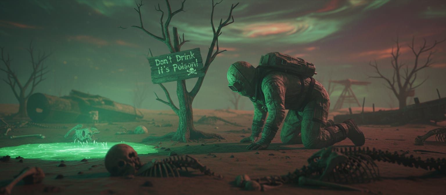 Lone Survivor in Nuclear Wasteland with Glowing Green Fog