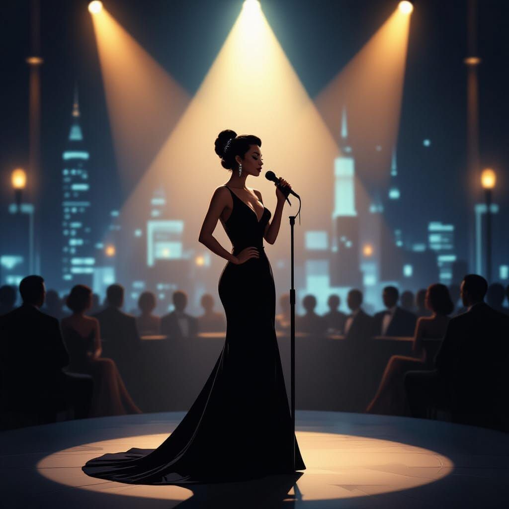 Jazz Singer in Cyberpunk Cityscape, Film Noir