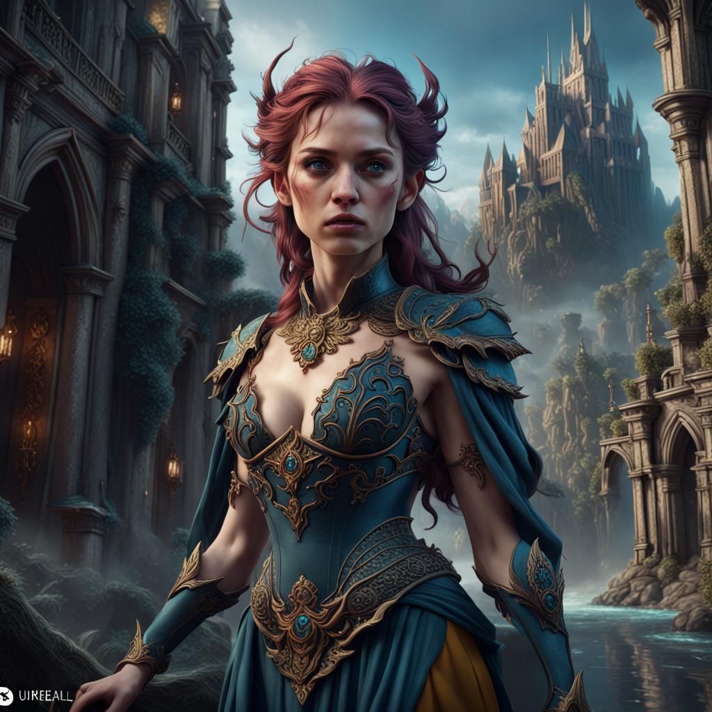 Distressed Young Woman in Detailed Matte Painting