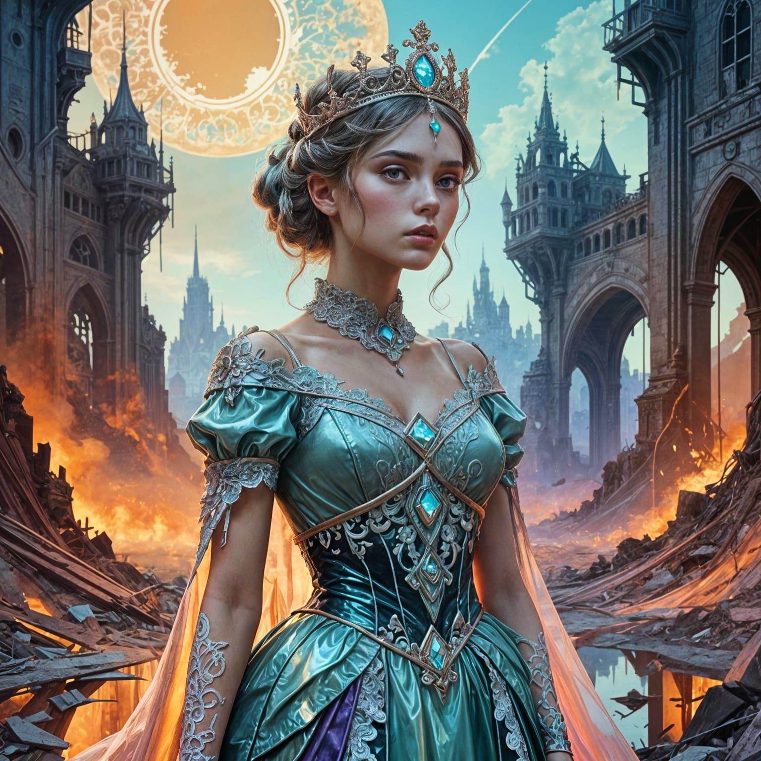 Pastel Princess in Latex Dress in Apocalyptic Wasteland