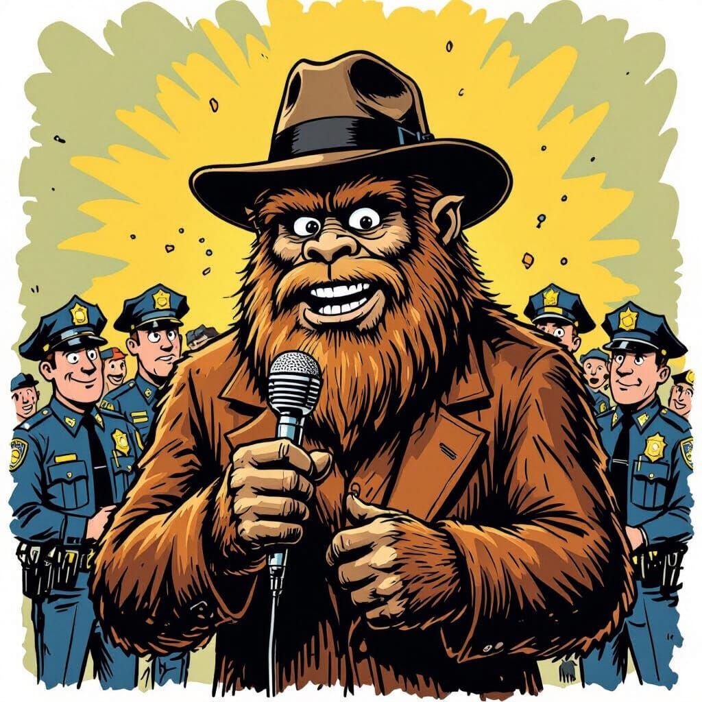 Bigfoot's Police Joke: Caricature Art in Mad Magazine Style