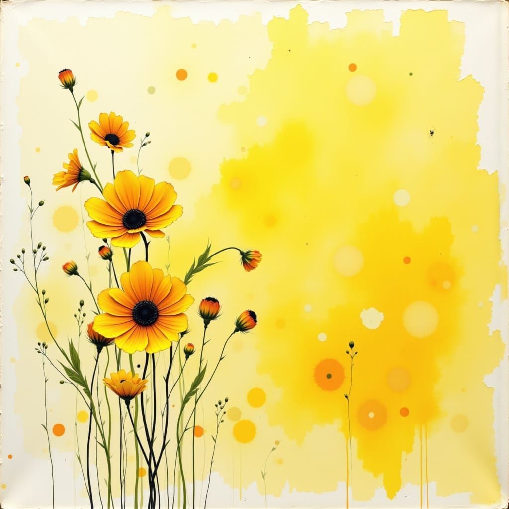 Minimalist Yellow Flowers in Aquarelle Style with Bokeh
