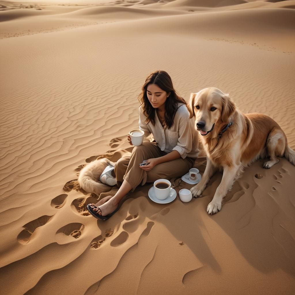 Girl and Dog in Desert: Cinematic Photography