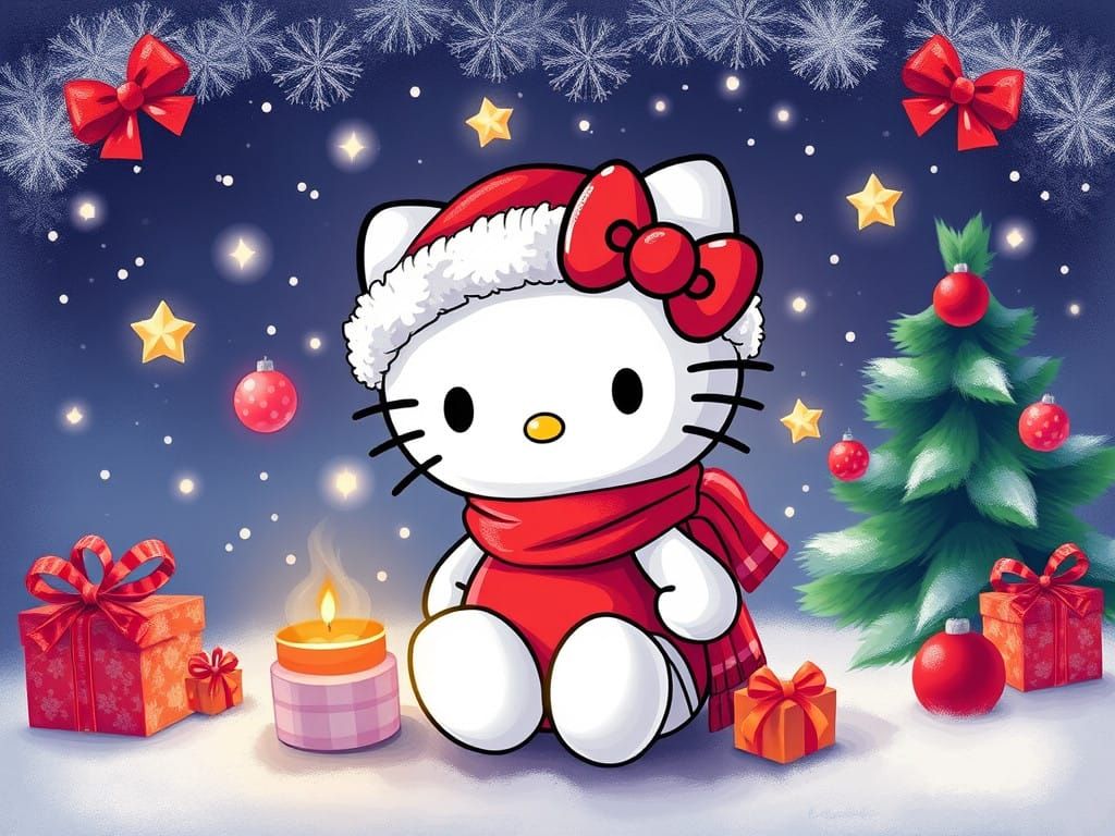 Adorable Hello Kitty Under Glittering Christmas Lights