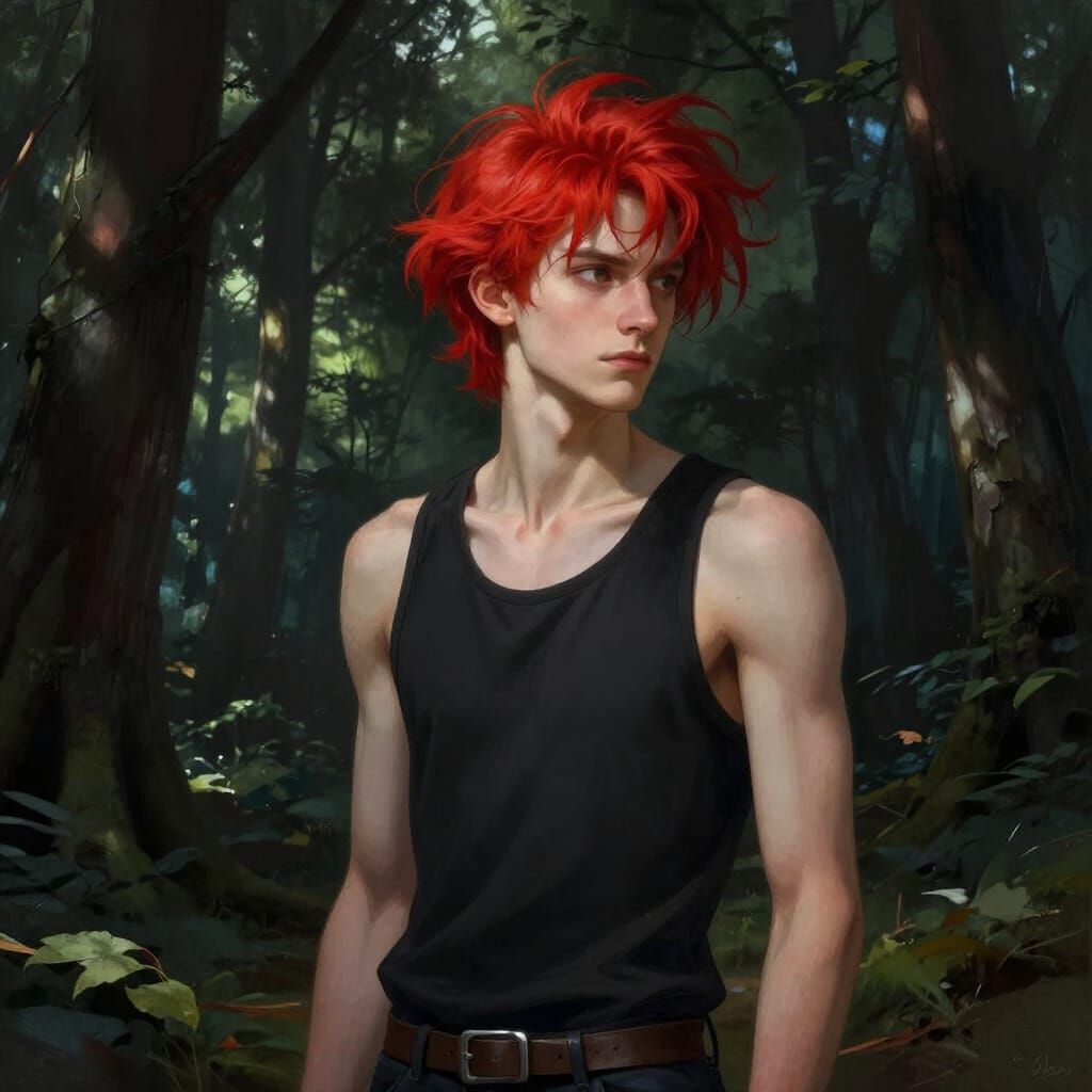 Red-Haired Man in Moody Forest Digital Painting