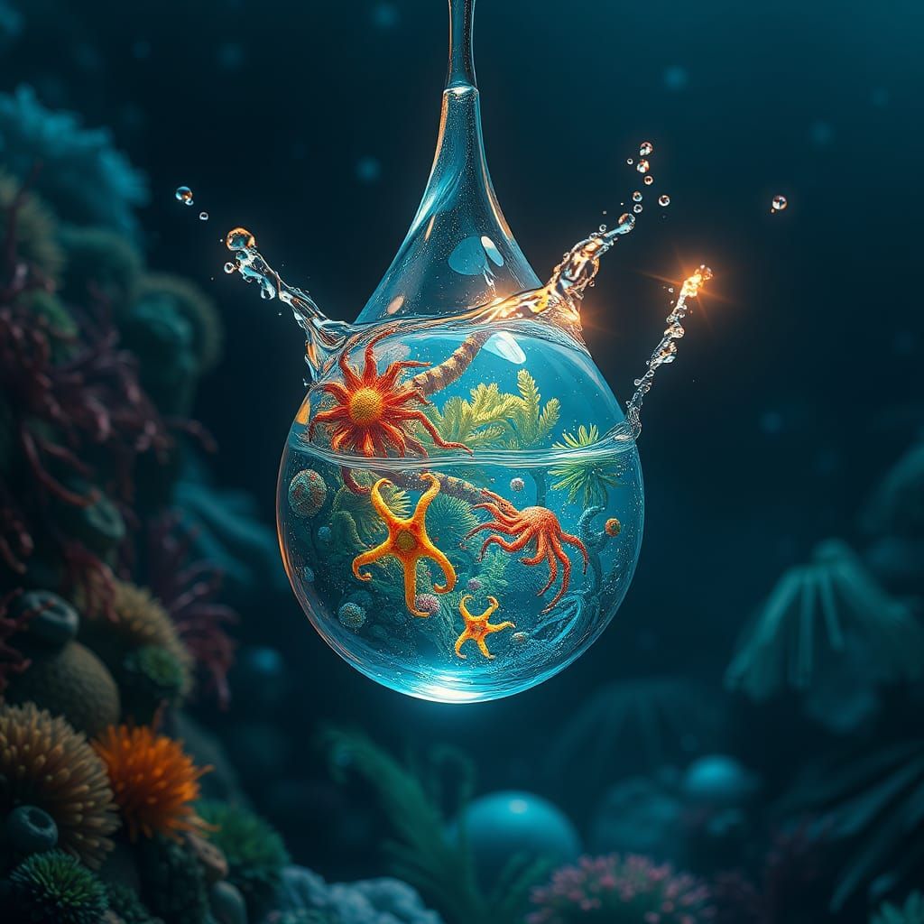 Oceanic World in Droplet, Biomechanical Fantasy Art