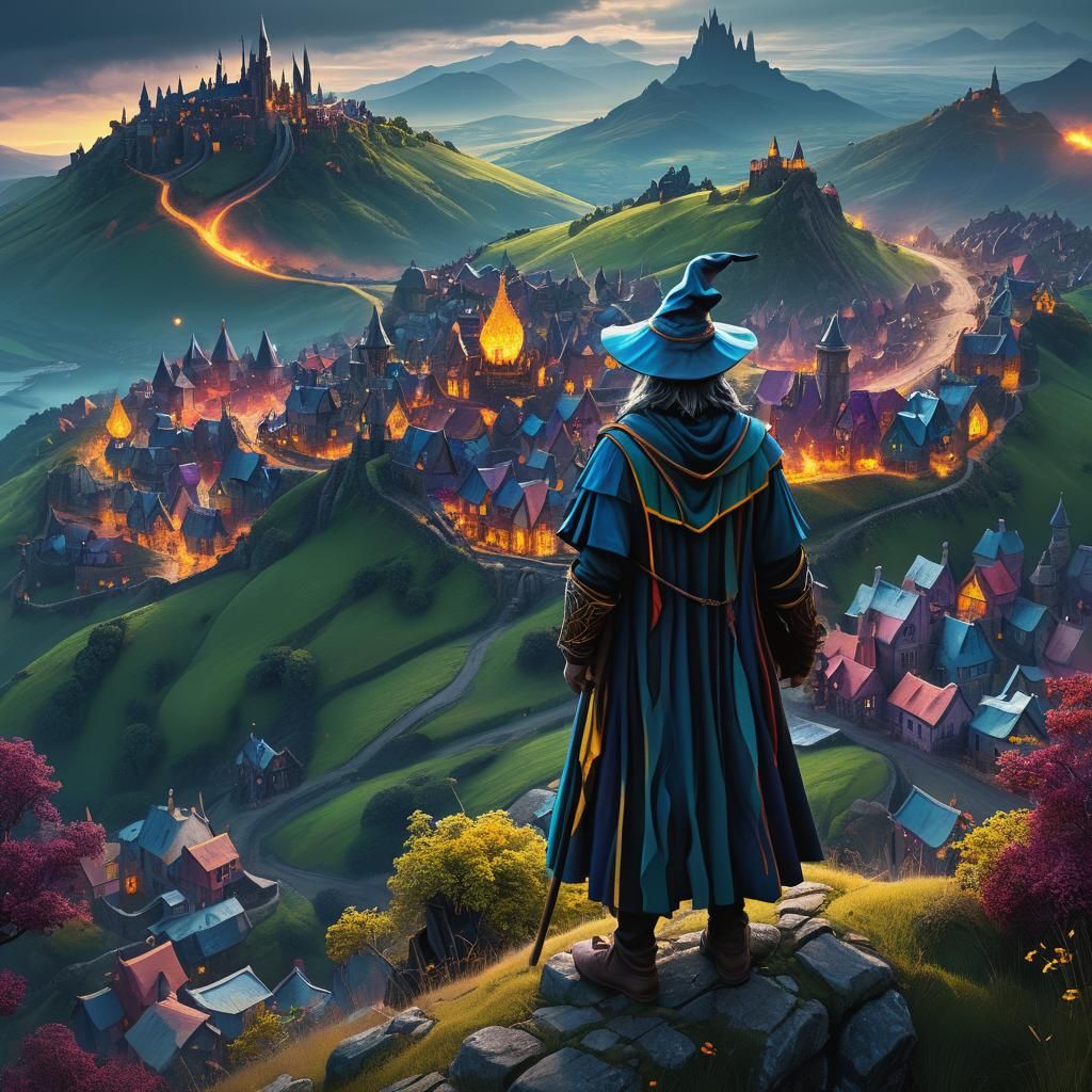 Wizard Overlooking Town: Fantasy Concept Art