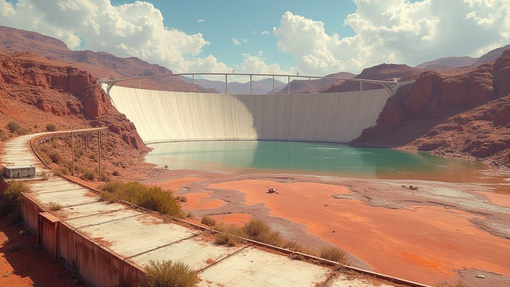 Colossal Dam in Arid Canyon: Digital Concept Art