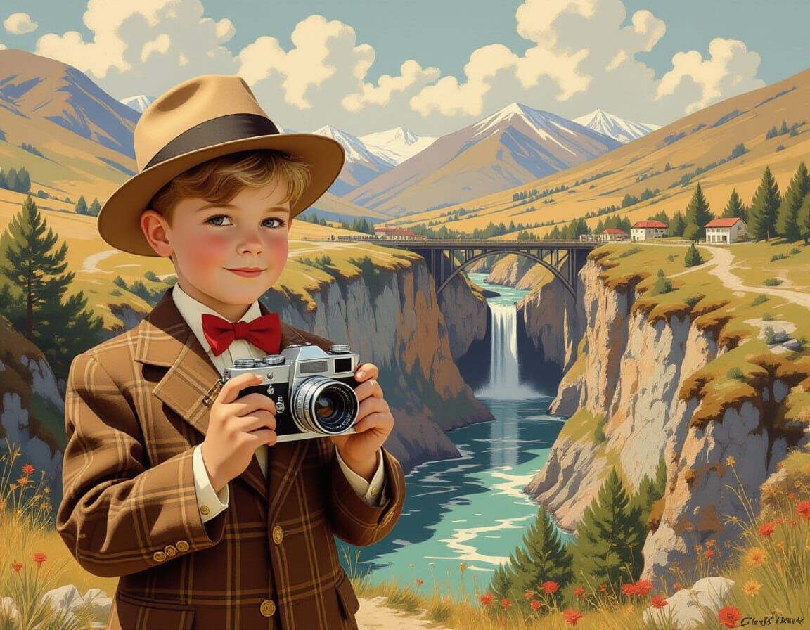 Vintage Boy with Camera in Pin-Up Style
