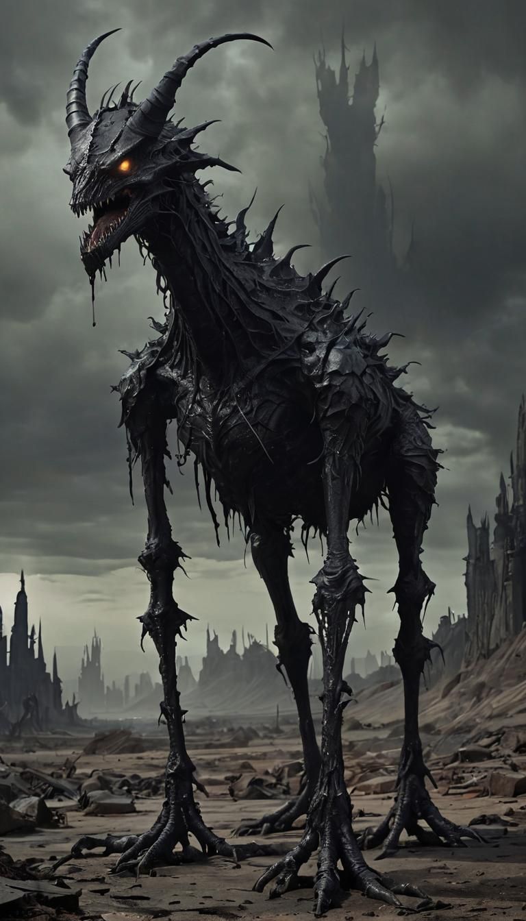 Nightmarish Wasteland Monster in Dark Fantasy Style