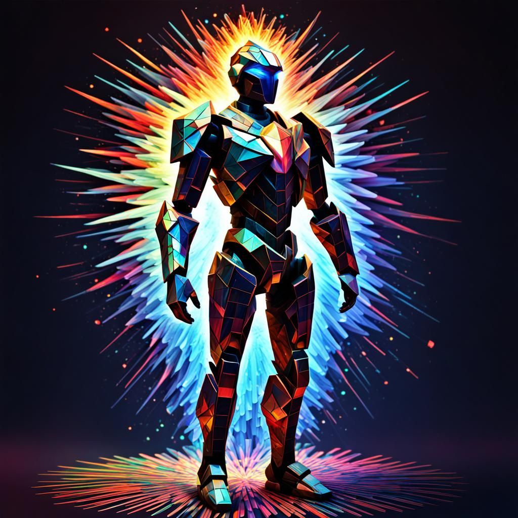 Starlight Humanoid Disintegrating in Geometrically Surreal E...