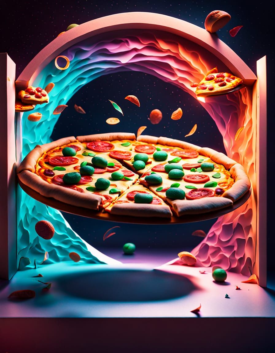 Cosmic Pizza Portal in Dramatic Still Life