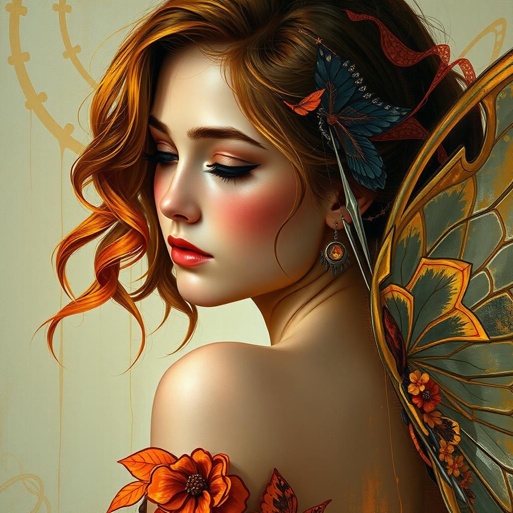 Hippie Fairy Portrait in Dreamy Gouache Style