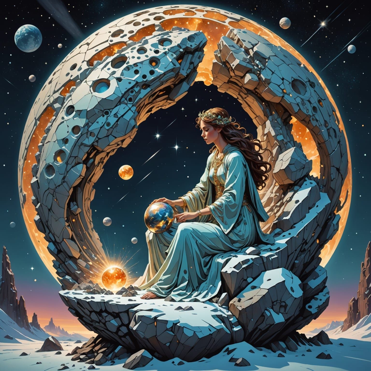 Celestial Goddess Carved From Glowing Asteroid, Art Nouveau ...