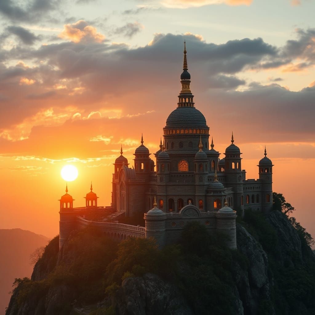 Majestic Mountain Kingdom with Futuristic Temples