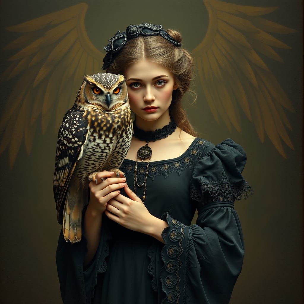 Edwardian Woman with Owl Portrait