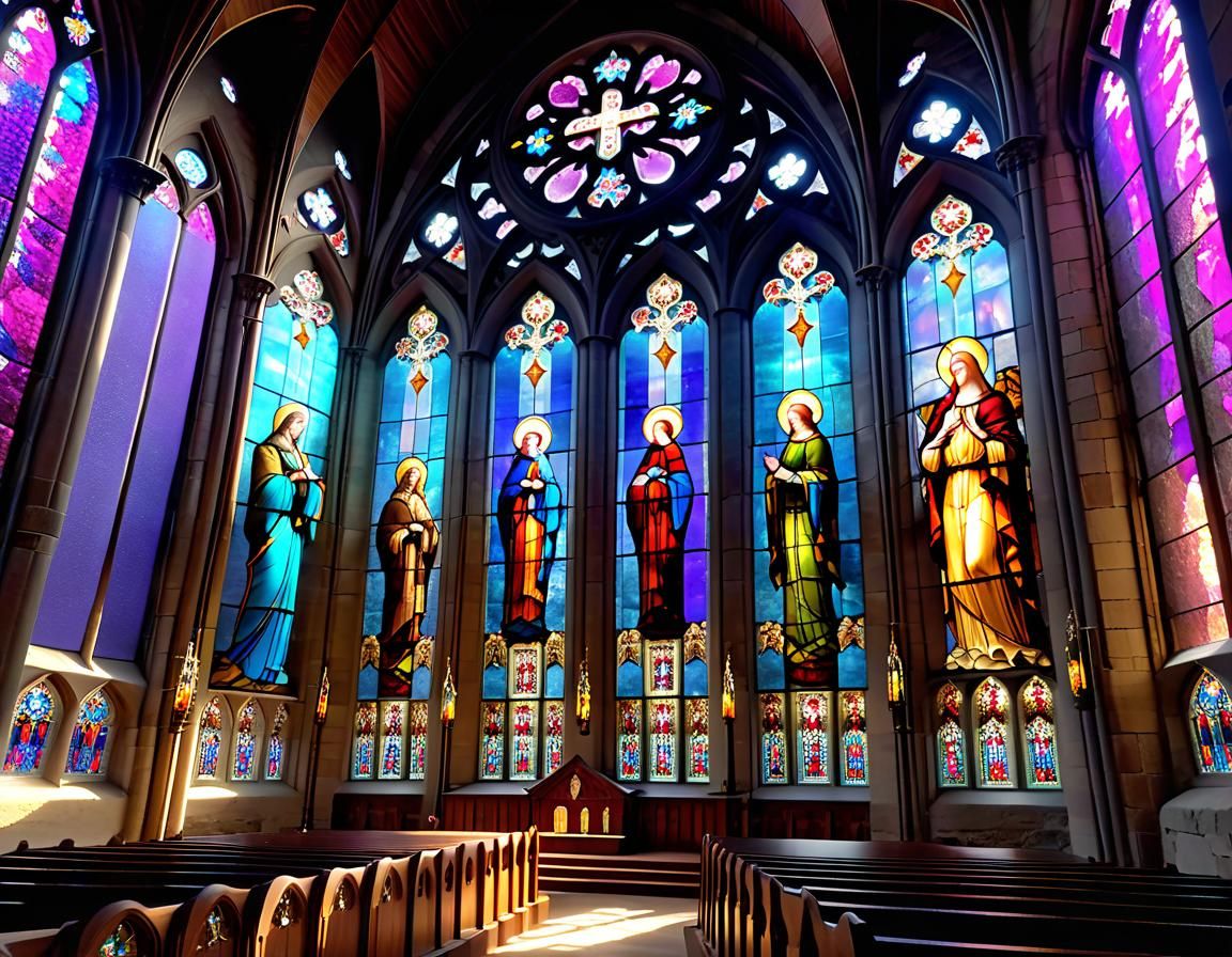 Ethereal Space Goddess in Stained Glass Style