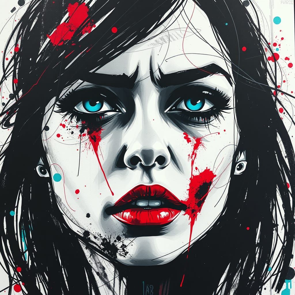 Intense Abstract Portrait of a Woman in Bold Graffiti Style