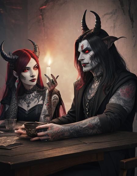 Tattooed Demon Vampire Magician Couple Portrait