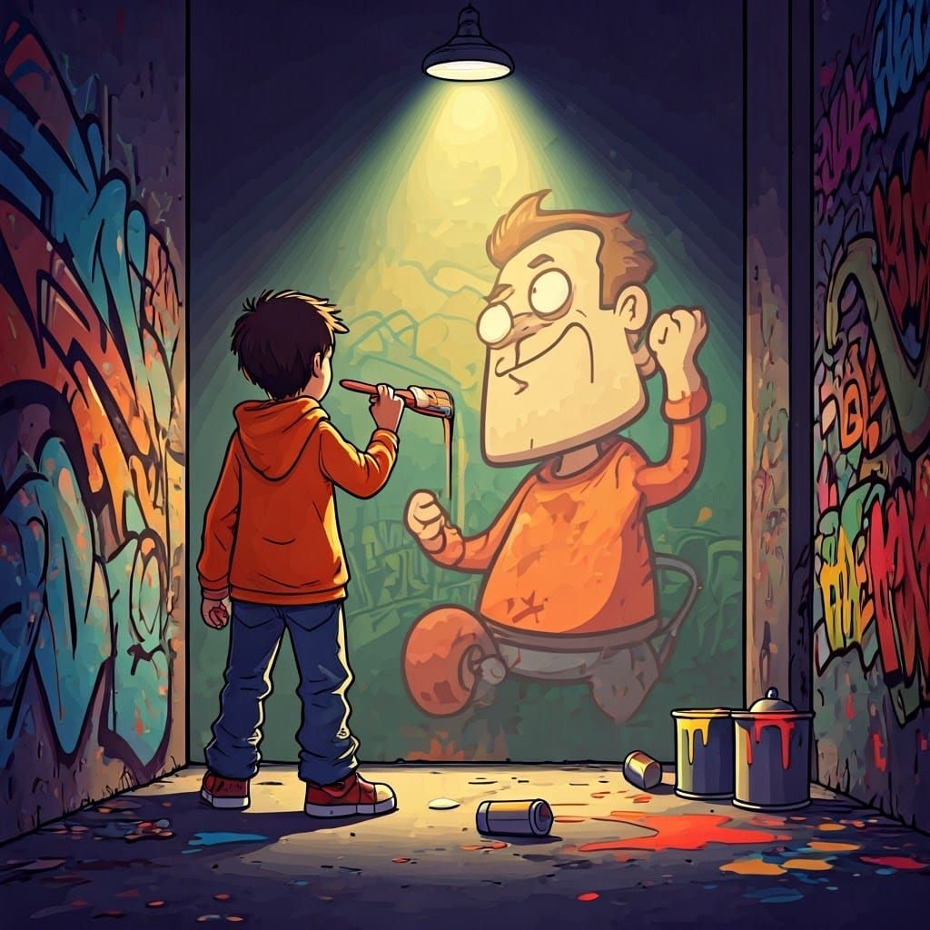 Boy Paints Trogdor Graffiti Art in Urban Alley