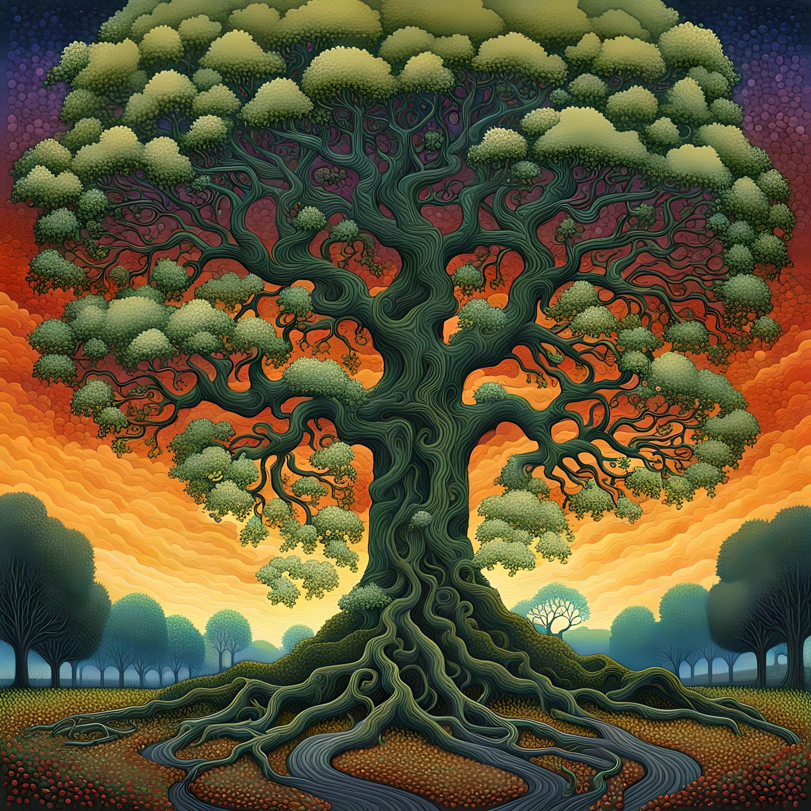 Tree of Life and Death in Pointillism